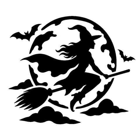 Witch on a Broom pumpkin stencil, free printable witch carving template